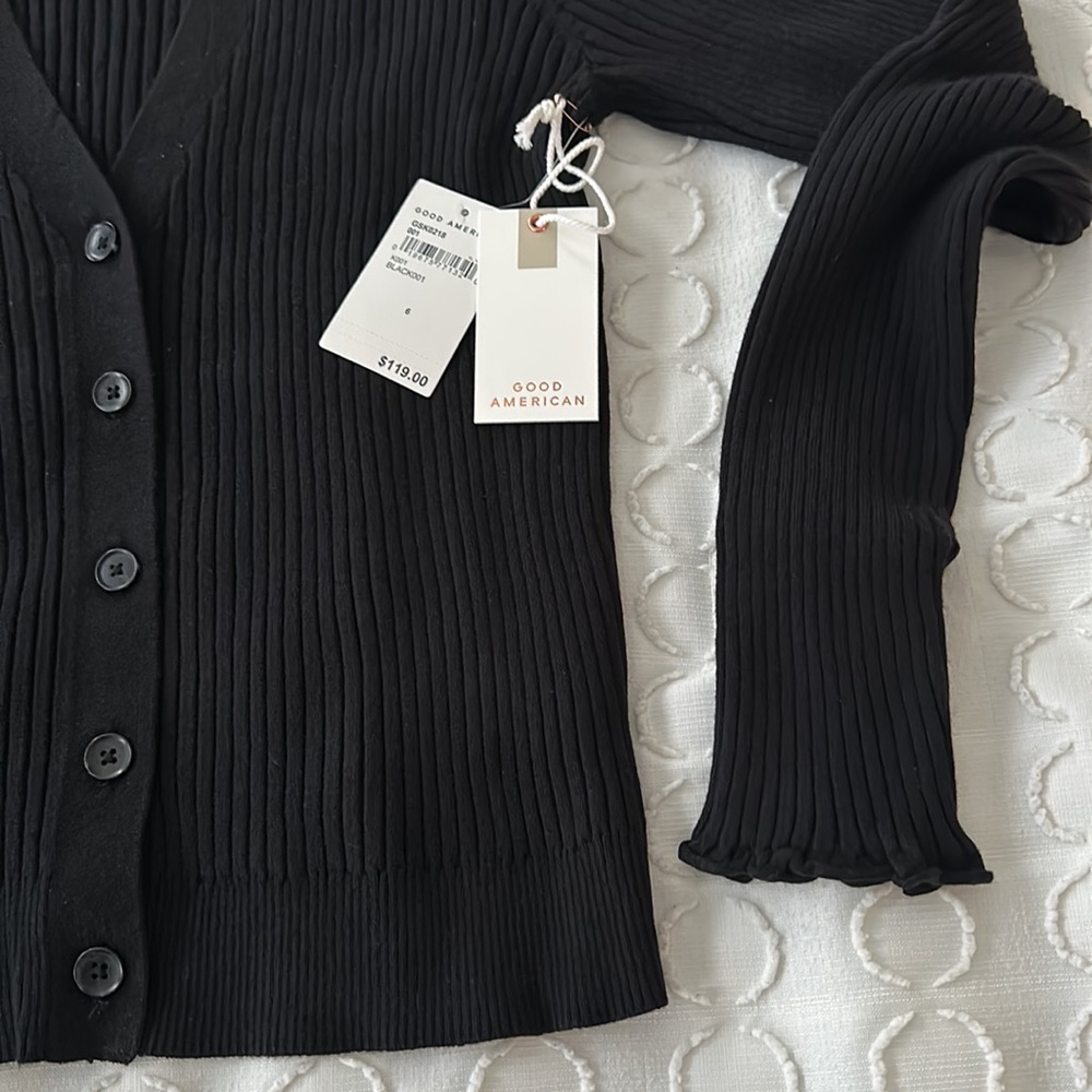 Good American Black Cozy Rib Crop Cardigan Size 3XL NWT - Picture 11 of 13